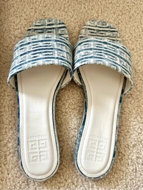 Givenchy 4G Jacquard Denim Slide Sandals, size 5.5/6